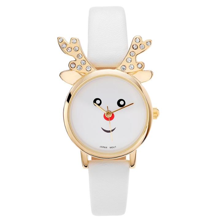 Women's Geneva Platinum Rhinestone Accent Reindeer Face Strap Watch - White