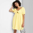Women's Plus Size Short Sleeve Tie Front Poplin Dress - Wild Fable Yellow 1x, Women's,