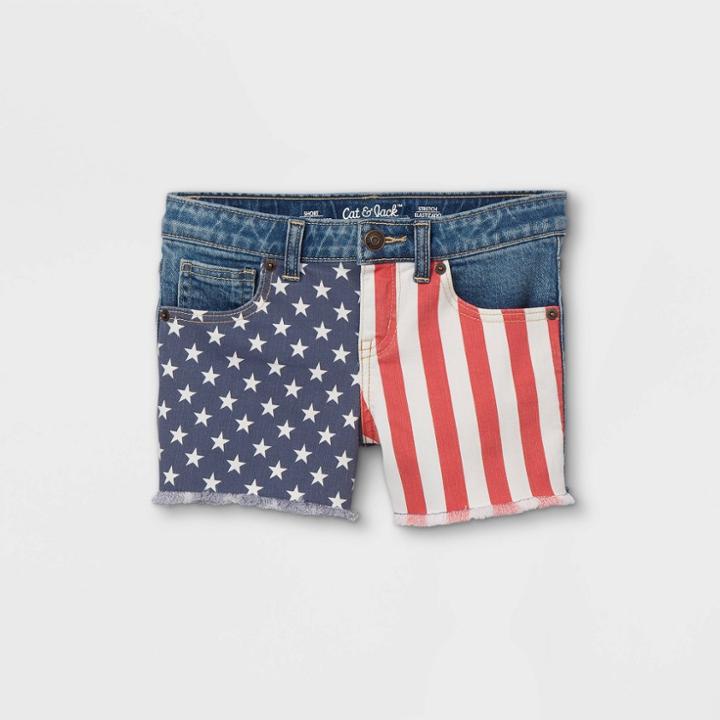 Girls' Flag Jean Shorts - Cat & Jack Dark Wash