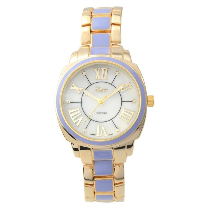 Women's Geneva Platinum Rhinestone Accent Two-tone Link Watch -