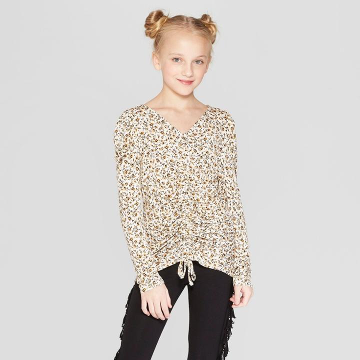 Girls' Long Sleeve Cinched Front Top - Art Class Cream