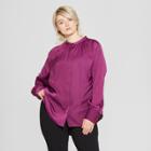 Women's Plus Size Long Sleeve Button-up Blouse - Prologue Purple X