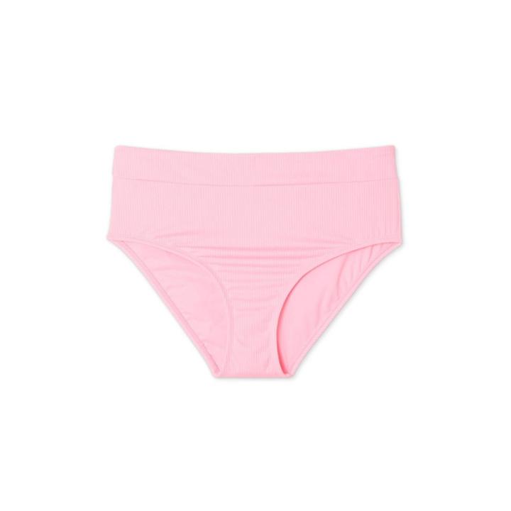 Women's Sustainably Made Plus Size Ribbed High Waist Bikini Bottom - Xhilaration Pink