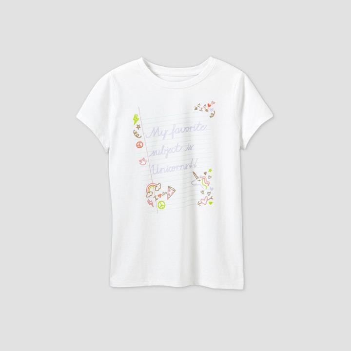Girls' Short Sleeve 'my Favorite Subject Is Unicorns' Graphic T-shirt - Cat & Jack White