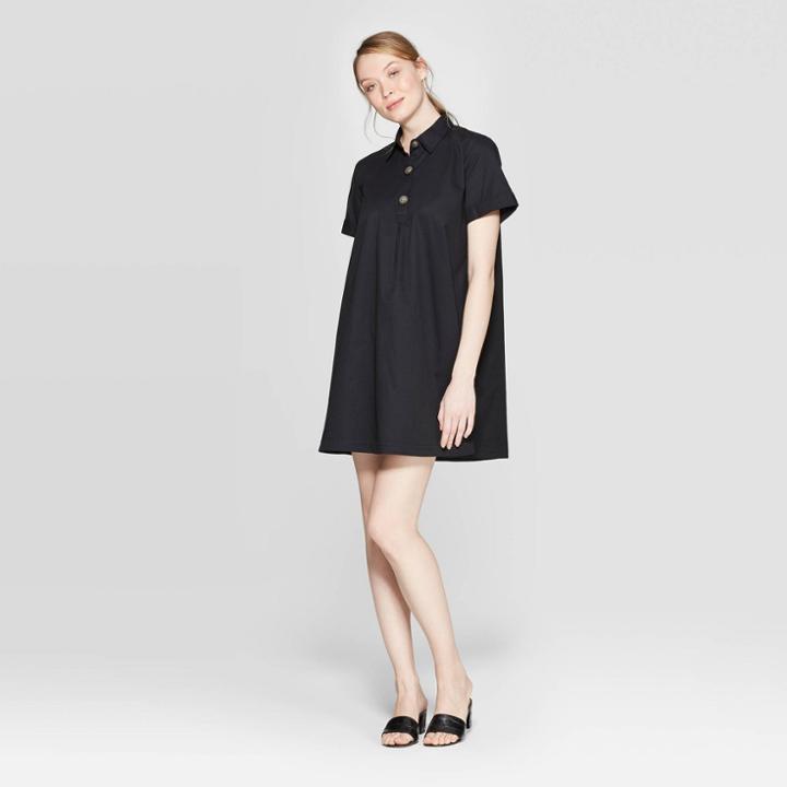 Women's Short Sleeve V-neck Trapeze Shirtdress - Who What Wear Jet Black