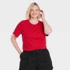 Women's Plus Size Short Sleeve Ribbed T-shirt - A New Day Red