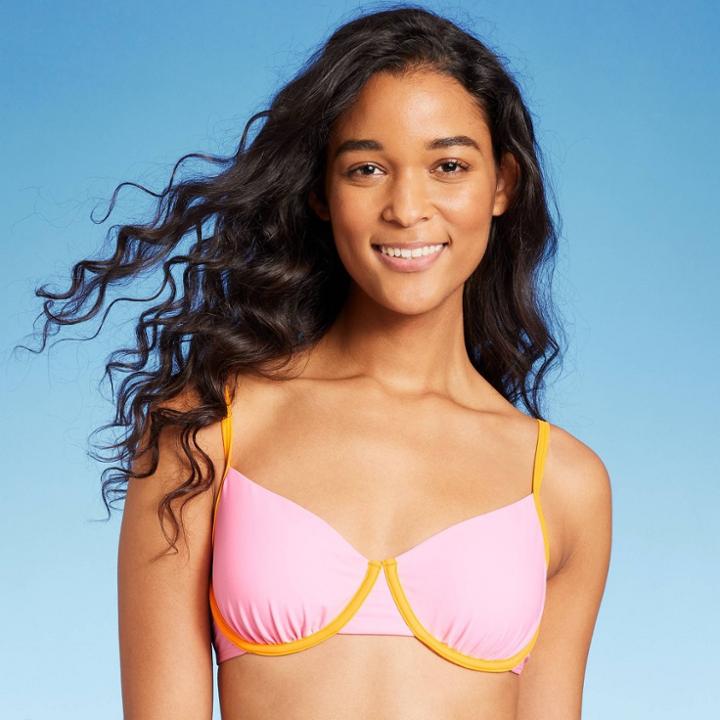 Women's Colorblock Underwire Bikini Top - Wild Fable Light Pink/orange Xxs