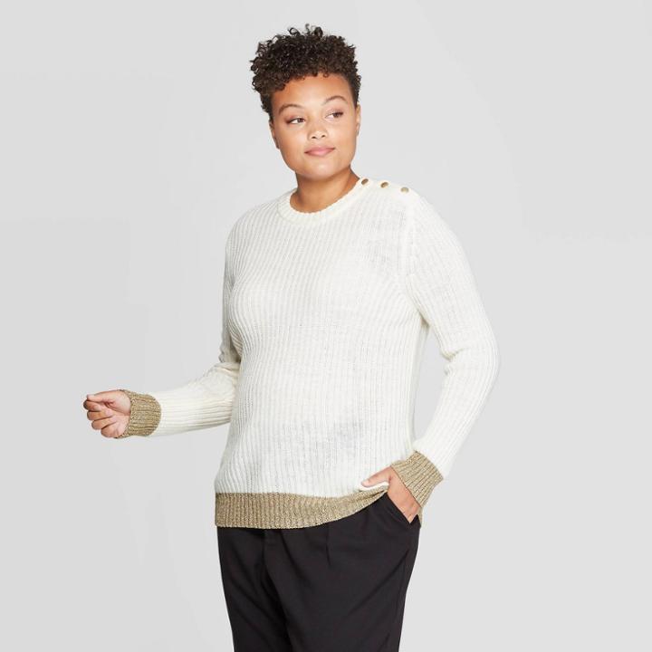 Women's Plus Size Crewneck Pullover Sweater - Who What Wear White 1x, Women's,