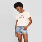 Target Women's Short Sleeve Be Nice Cropped Graphic T-shirt - Mighty Fine (juniors') - Cream