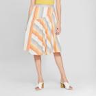 Women's Striped Drape Front Skirt - Mossimo Orange L,