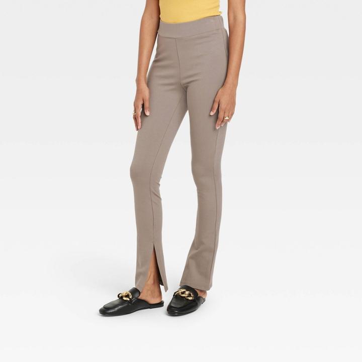Women's High-waisted Split Hem Leggings - A New Day Brown