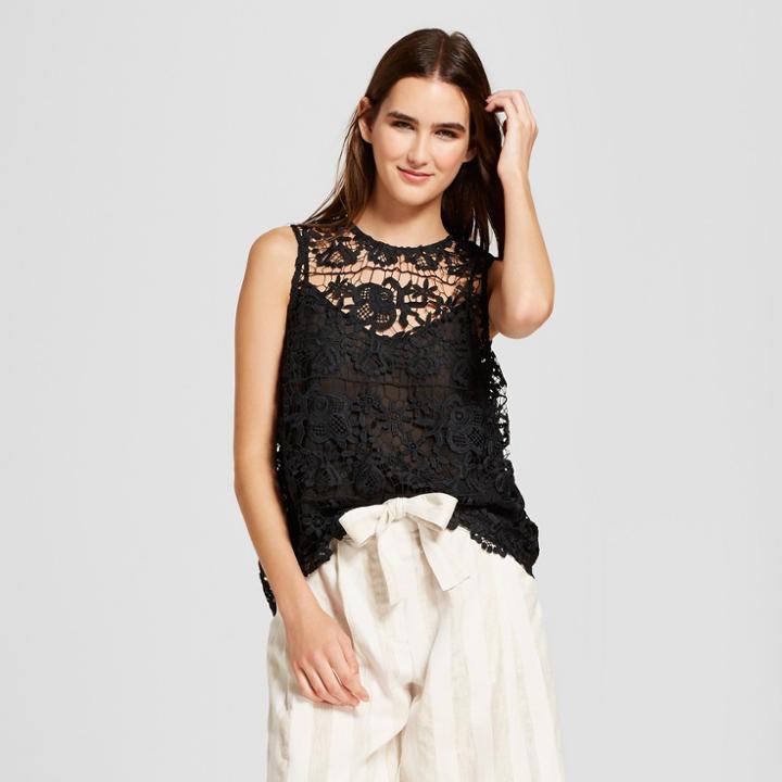Women's Sleeveless Crochet Shell - Who What Wear Black
