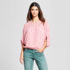 Eclair Women's Floral Print 3/4 Sleeve Bubble Hem Blouse With Sheer Panel - Clair Pink/red