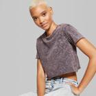 Women's Short Sleeve Cropped Boxy T-shirt - Wild Fable Black Acid Wash