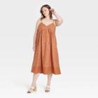 Women's Plus Size Spaghetti Strap Embroidered Dress - Universal Thread Rust Floral