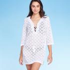 Women's Scalloped Mesh Lace-up Cover Up Dress - Kona Sol White S, Women's,