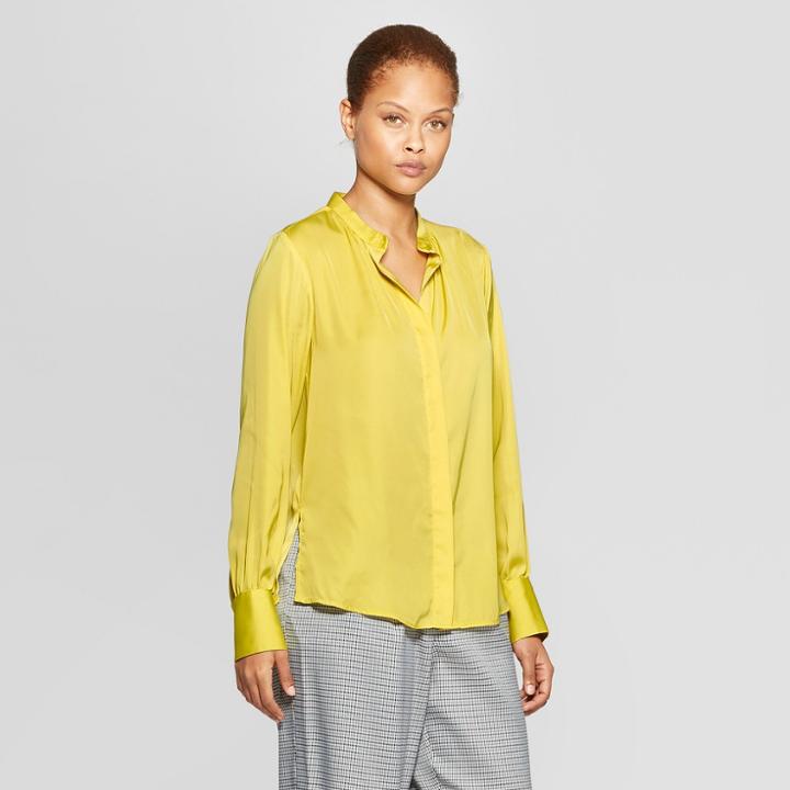 Women's Long Sleeve Collared Woven Blouse - Prologue Yellow