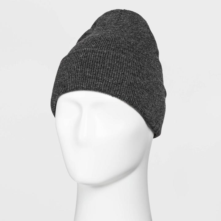 Men's Knit Beanie - Goodfellow & Co Charcoal Heather One Size, Grey/grey