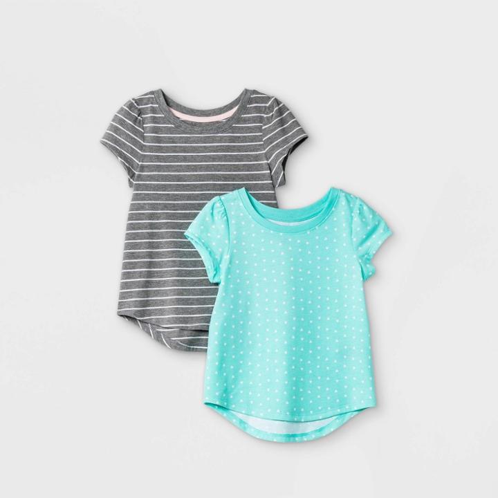 Toddler Girls' 2pk Striped Short Sleeve T-shirt - Cat & Jack Teal/gray