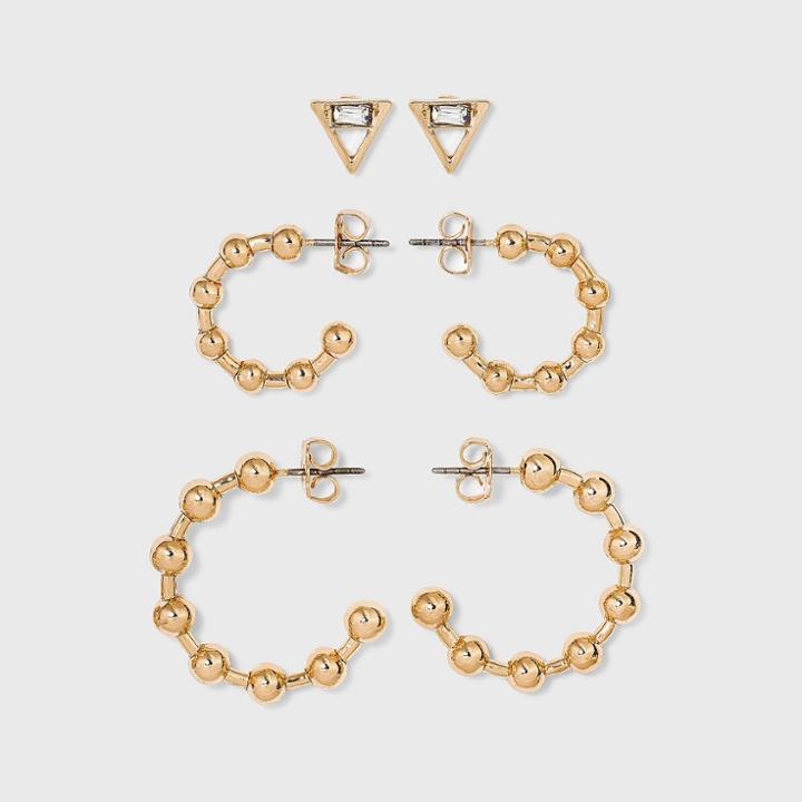 Stud And Ball Hoop Trio Earrings - A New Day Gold