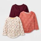 Toddler Girls' 3pk Long Sleeve T-shirt - Cat & Jack Red/orange