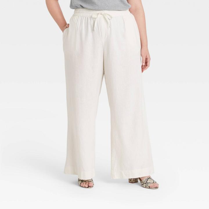 Women's Plus Size Mid-rise Relaxed Fit Pants - A New Day Cream