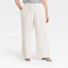 Women's Plus Size Mid-rise Relaxed Fit Pants - A New Day Cream