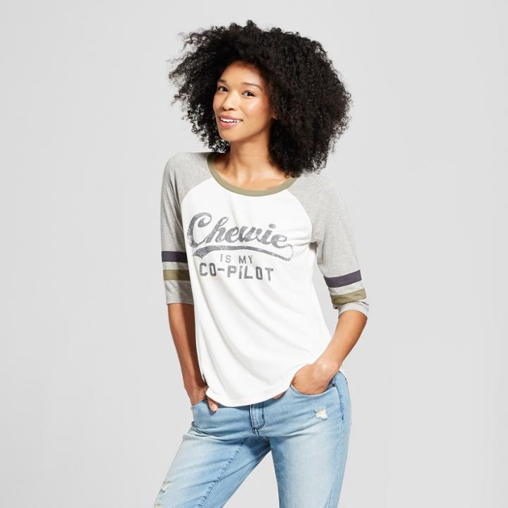 Women's Star Wars 3/4 Sleeve Chewie Is My Co-pilot Graphic T-shirt (juniors') White