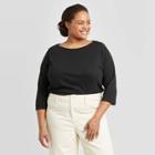 Women's Plus Size 3/4 Sleeve Boat Neck T-shirt - A New Day Black 1x, Women's,
