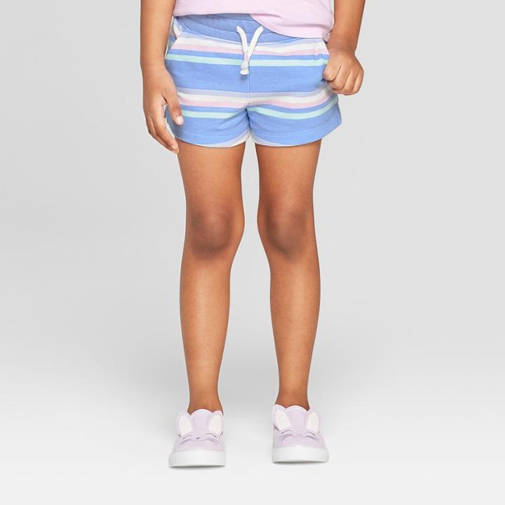 Toddler Girls' Striped Straight Pull-on Shorts - Cat & Jack Blue