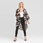 Women's Floral Print Long Sleeve Sheer Kimono Jacket - Xhilaration Black Xs/s, Women's,