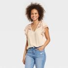 Women's Flutter Short Sleeve Embroidered Top - Knox Rose Oatmeal