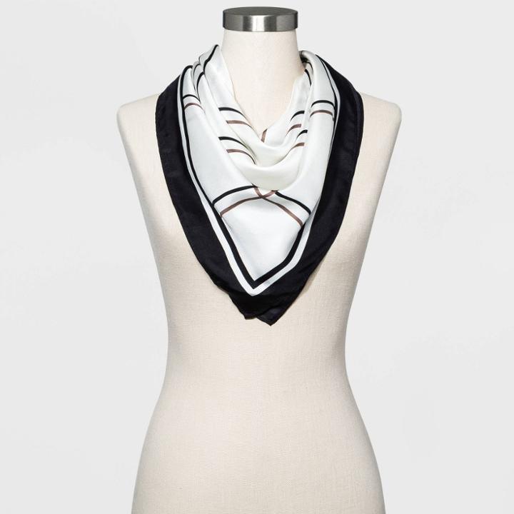 Women's Plaid Silk Scarf - A New Day Cream One Size, Ivory