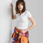 Women's Short Sleeve Notch Front Baby T-shirt - Wild Fable White