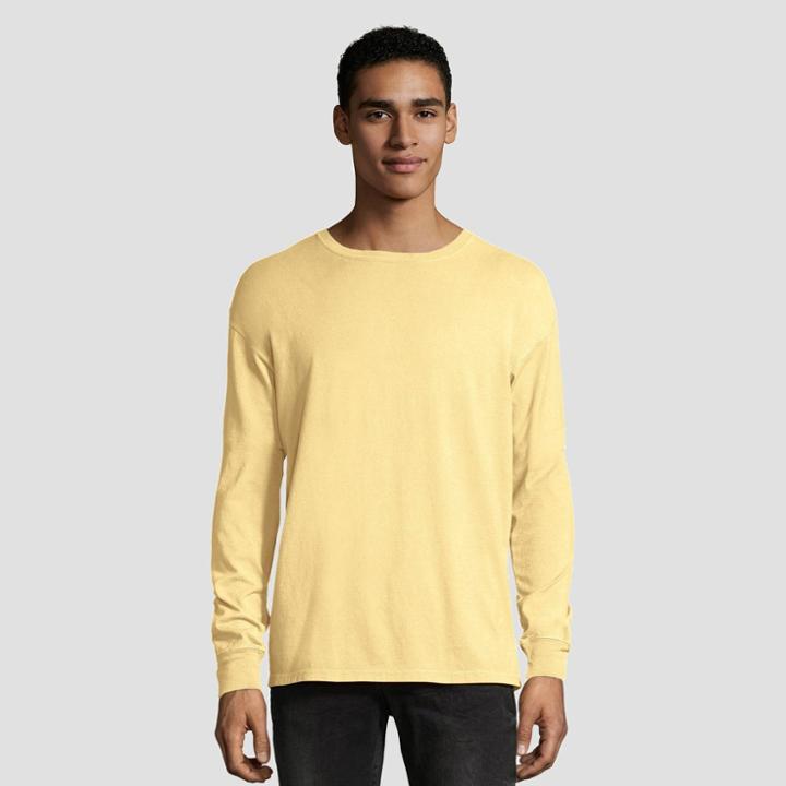 Hanes 1901 Men's Long Sleeve T-shirt - Yellow M,