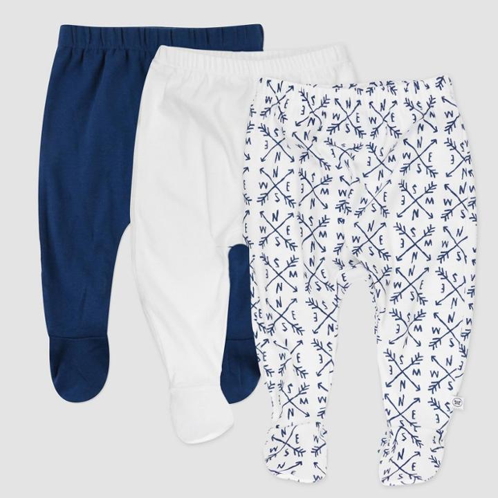Honest Baby Boys' 3pk Organic Cotton Compass Footed Harem Pants - Navy Blue