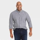 Men's Big & Tall Checked Regular Fit Stretch Poplin Long Sleeve Button-down Shirt - Goodfellow & Co Xavier Navy/check 2xl, Xavier Blue/check
