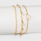 Target Three Piece Set With Mixed Chain, Open Heart And Simulated Pearl Anklet - Gold