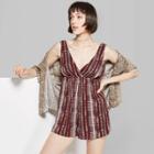 Women's Sleeveless V-neck Printed Romper - Wild Fable Burgundy M,