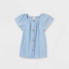 Girls' Eyelet Button-front Woven Short Sleeve Top - Cat & Jack Blue