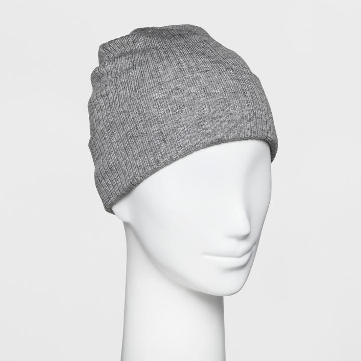 Women's Ribbed Cuff Beanie - A New Day Gray