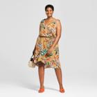 Women's Plus Size Floral Print Wrap Dress - A New Day Tan
