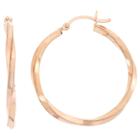 Tiara Rose Gold Over Silver Wide High Polish Twisted Hoop Earrings, Pink