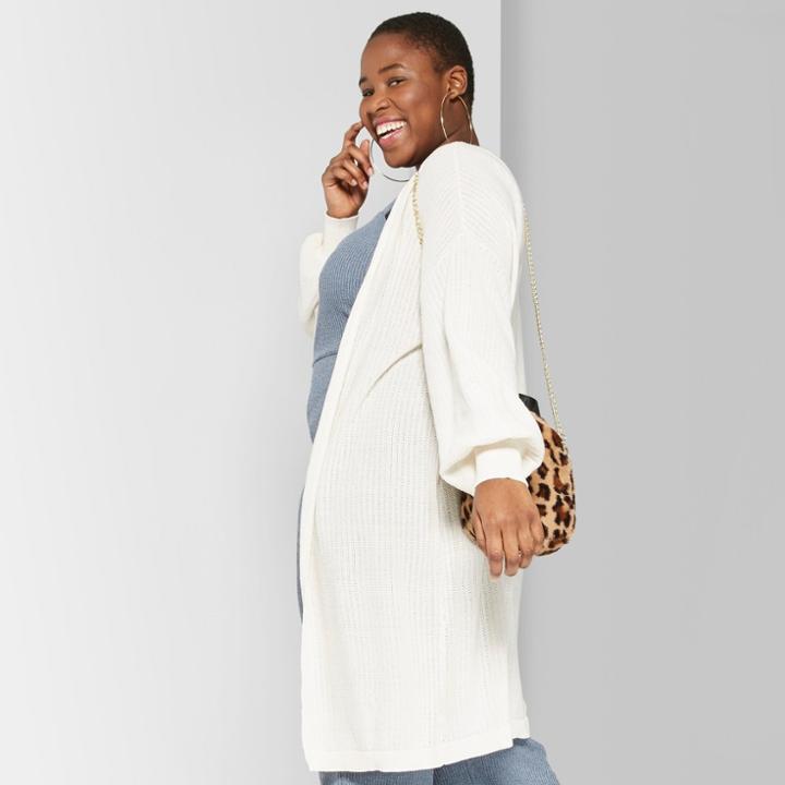 Women's Plus Size Long Sleeve Lightweight Open Cardigan - Wild Fable White