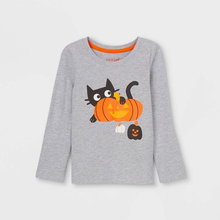 Toddler Girls' Pumpkin Long Sleeve Graphic T-shirt - Cat & Jack Heather Gray