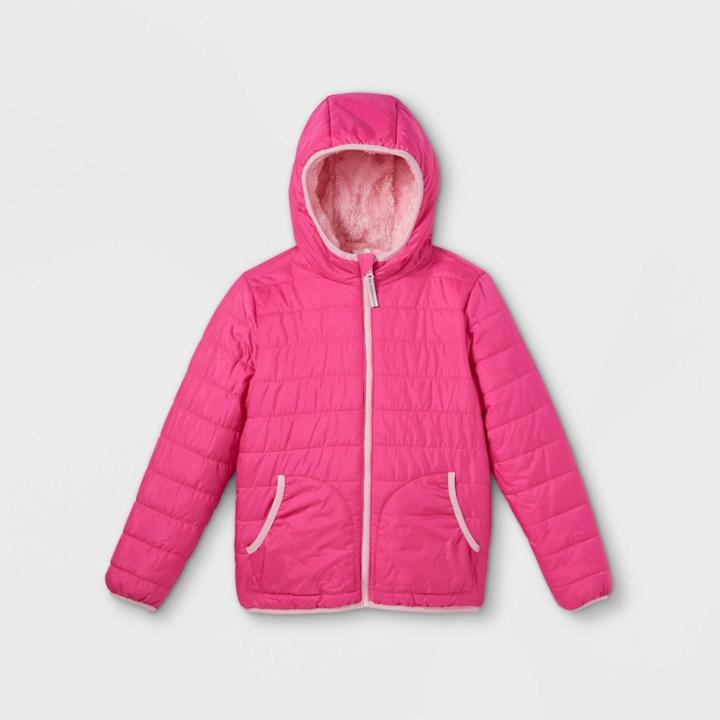 Girls' Reversible Puffer Jacket - Cat & Jack Pink