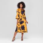 Women's Floral Print 3/4 Lampshade Sleeve Maxi Dress - Who What Wear Yellow/black Xs, Yellow Floral