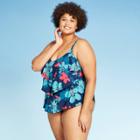 Women's Plus Size Tiered Tankini Top - Aqua Green Blue Floral 16w, Women's,