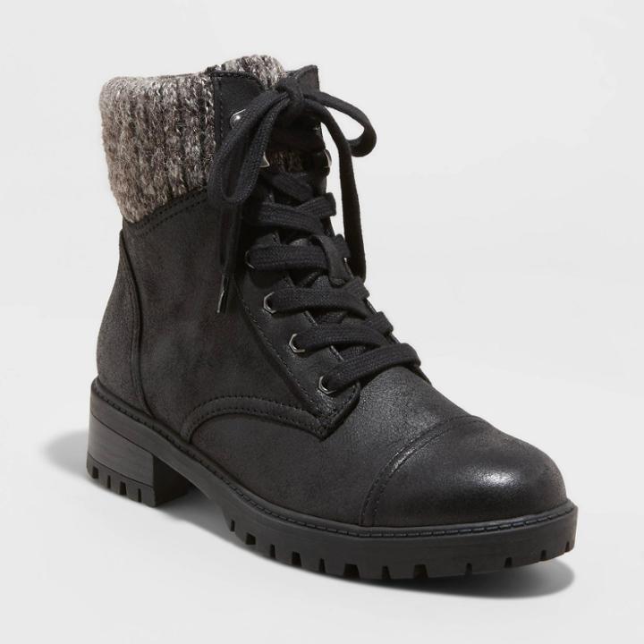 Women's Lue Microsuede Lace Up Hiking Boots - Universal Thread Black