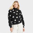 Women's Henley Neck Pullover Sweater - Who What Wear Black Polka Dots